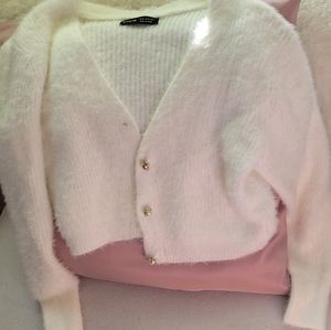 Fuzzy white crop cardigan